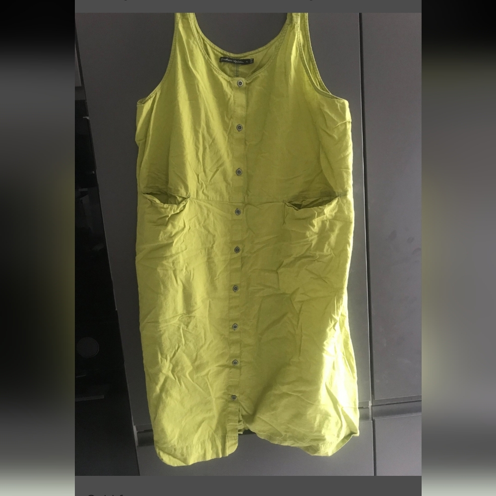 Gudrun Sjoden Green Cotton lime green overall dress, size XL
